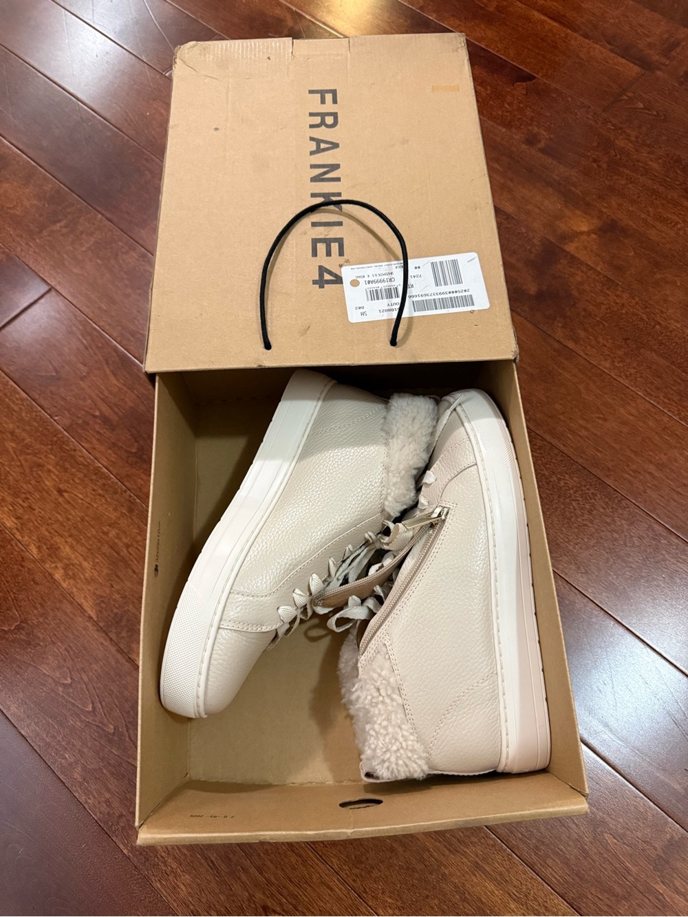 Women’s Cream Faux-Shearling High-Top Lace-Up Sneakers - Picture 5 of 9